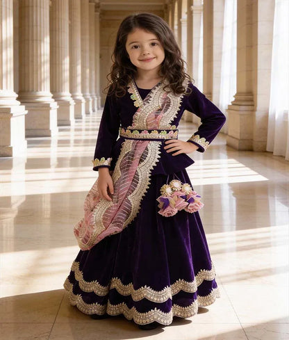 Luxe Purple Velvet lehenga choli for Girls