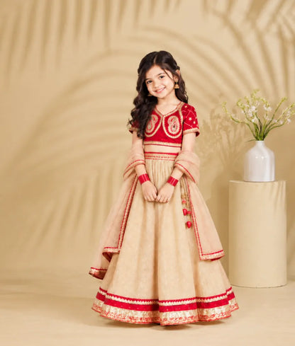 Red Aangi work Choli with Lehenga Set - Luxe Red Aangi work Choli with Lehenga Set