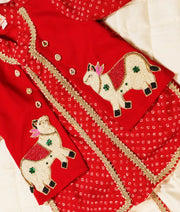 Luxe Red Bhandhej Kurti Dhoti Set