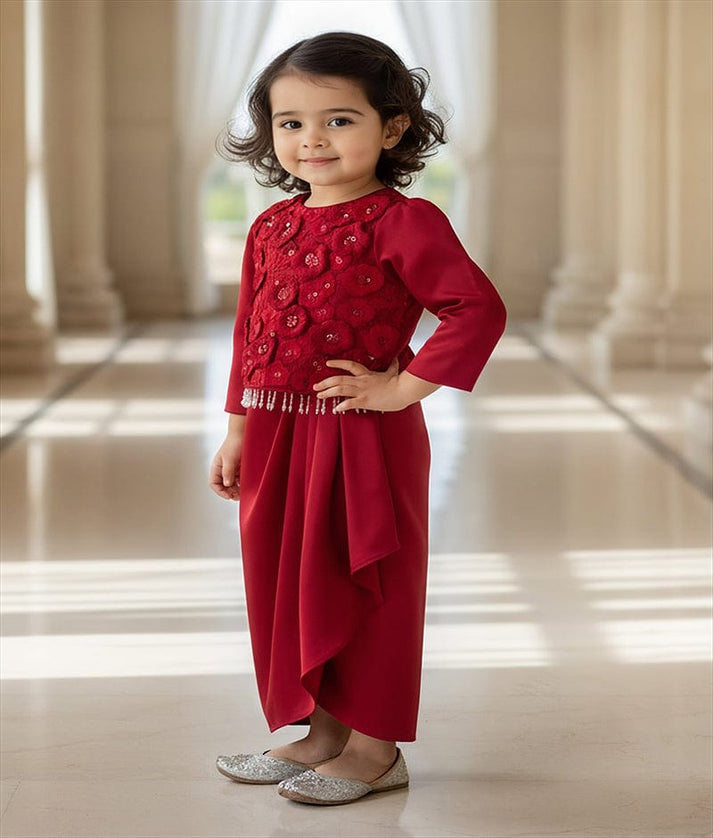 Luxe Red Embroidered Top with Dhoti