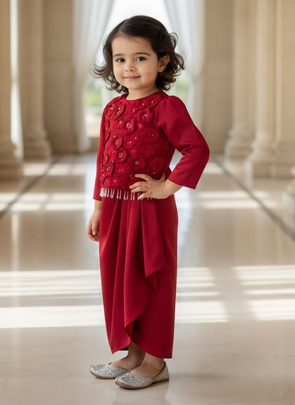 Luxe Red Embroidered Top with Dhoti