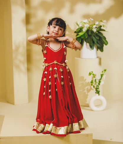 Luxe Red Georgette Lehenga Choli Set