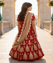 Luxe Red Gota Embroidery Lehenga with Choli Beige Boti Net Dupatta for Girls