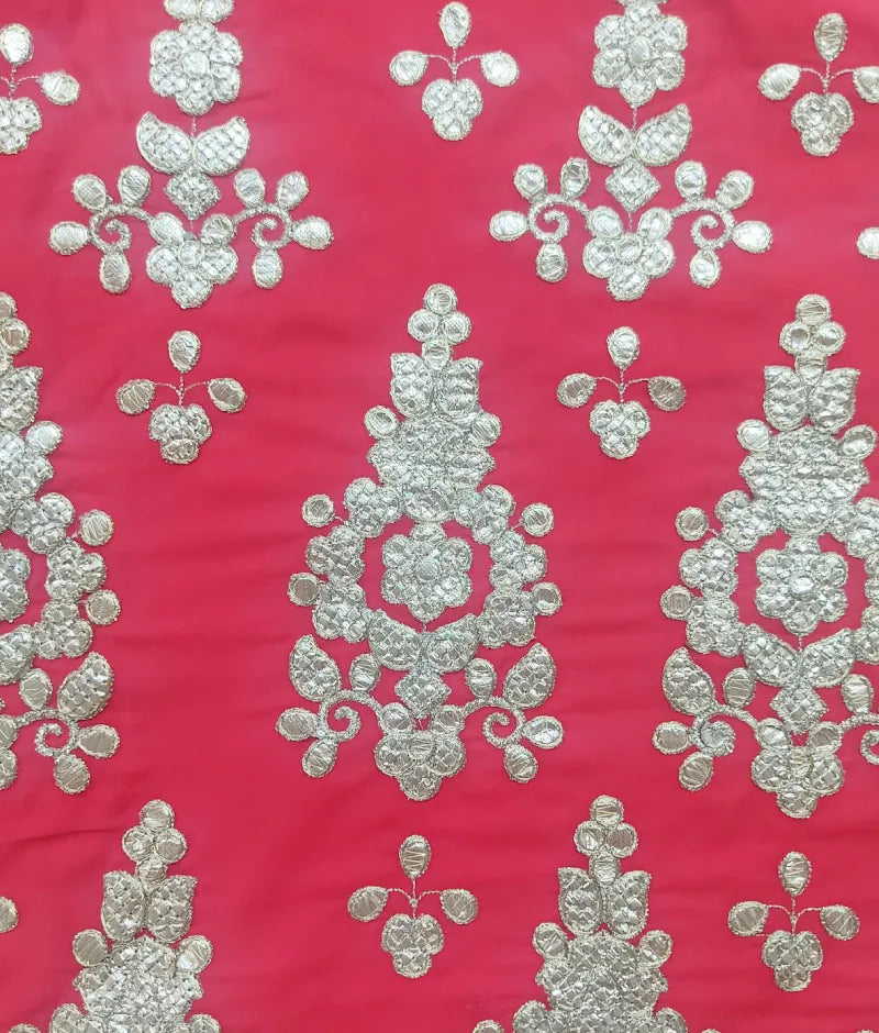 Luxe Red Gota Embroidery Lehenga with Choli Beige Boti Net Dupatta for Girls