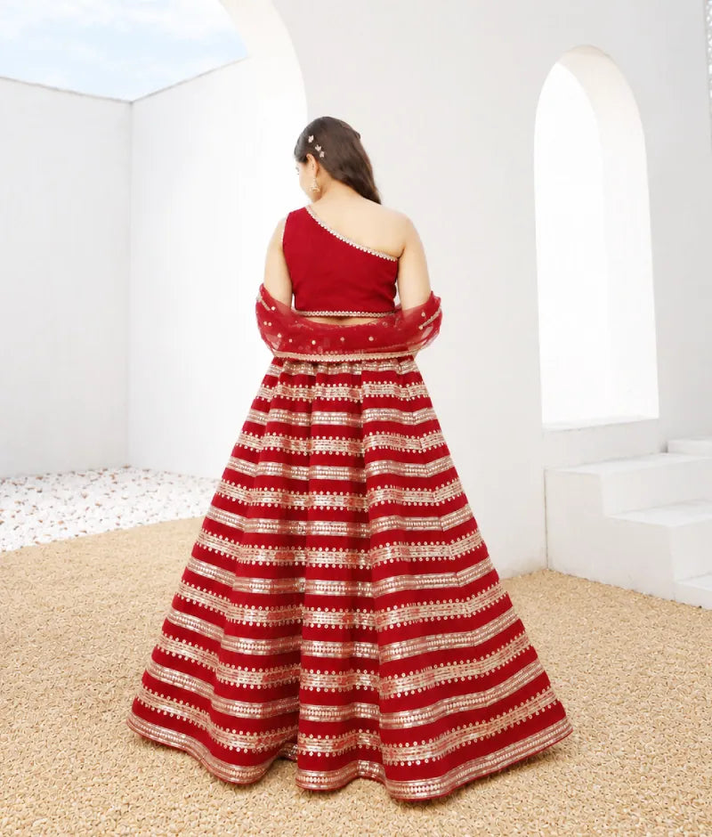 Luxe Red Sequins Lehenga Choli Dupatta for Girls