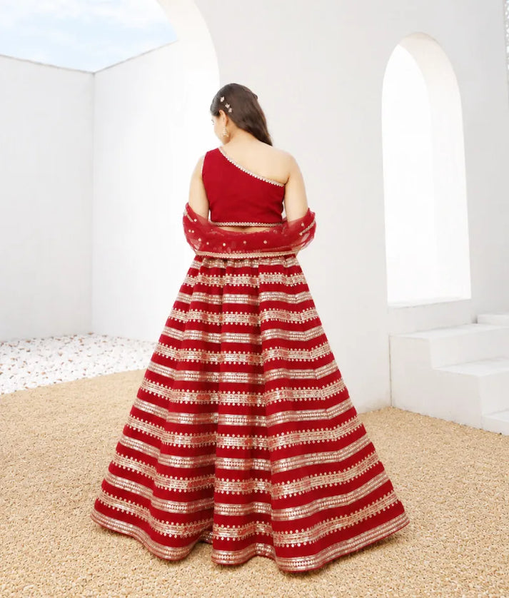 Luxe Red Sequins Lehenga Choli Dupatta for Girls