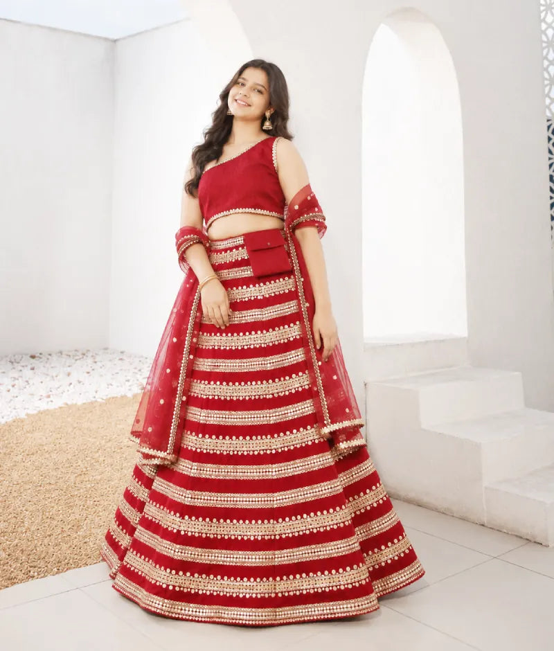Luxe Red Sequins Lehenga Choli Dupatta for Girls