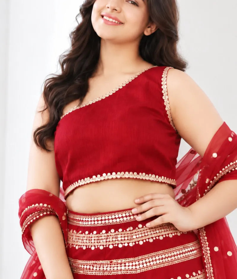 Luxe Red Sequins Lehenga Choli Dupatta for Girls