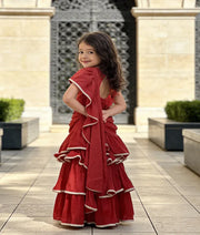 Luxe Red Sequins Red Georgette Saree for Girls