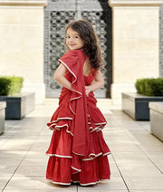 Luxe Red Sequins Red Georgette Saree for Girls