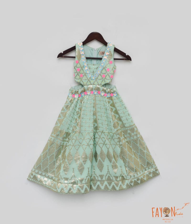 Luxe Sea Green Sequence Embroidery Jumpsuit