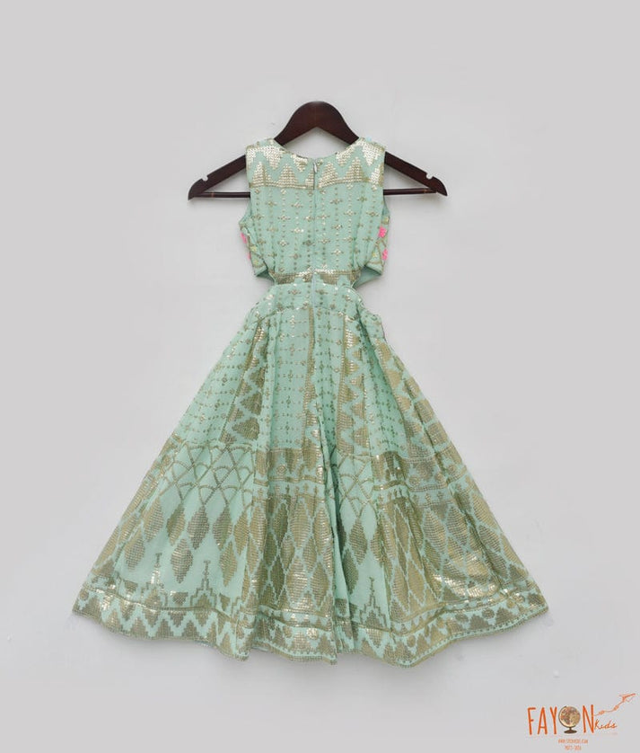 Luxe Sea Green Sequence Embroidery Jumpsuit