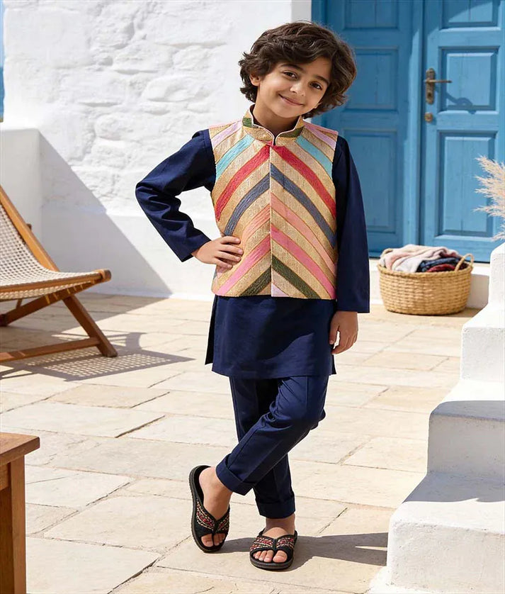 Luxe Sequence Embroidered Jacket with Blue Kurta and Pant