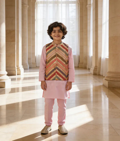 Luxe Sequence Embroidered Jacket with Pink Kurta and Pant