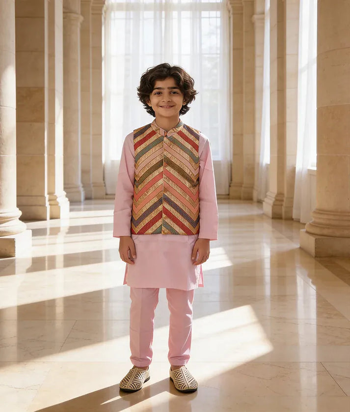 Luxe Sequence Embroidered Jacket with Pink Kurta and Pant