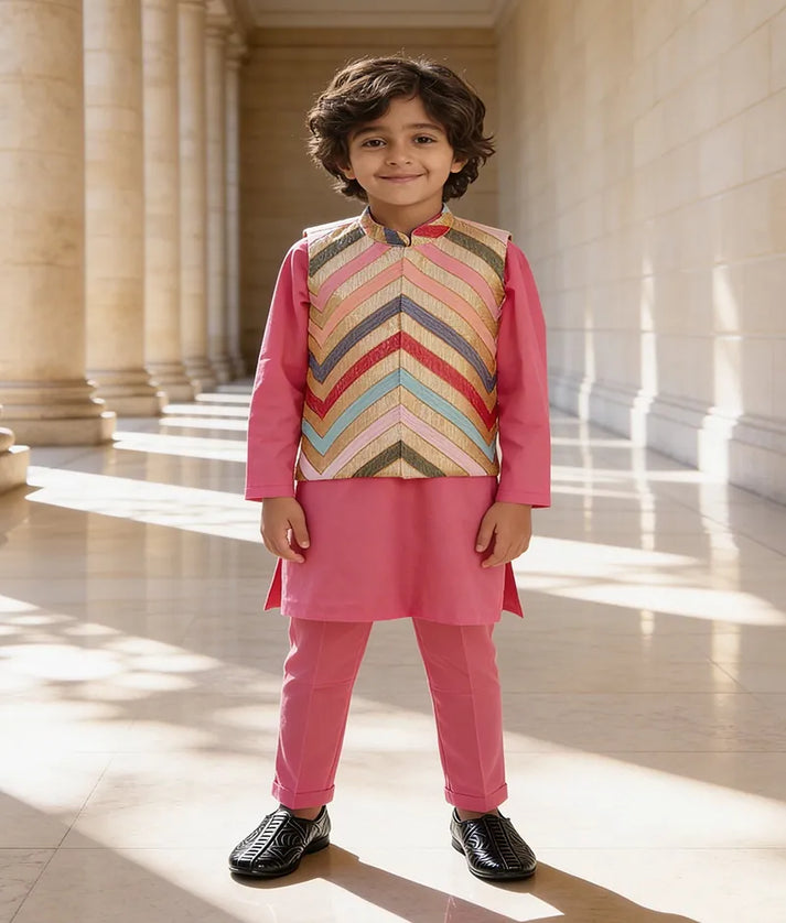 Luxe Sequence Embroidered Jacket with Pink Kurta and Pant