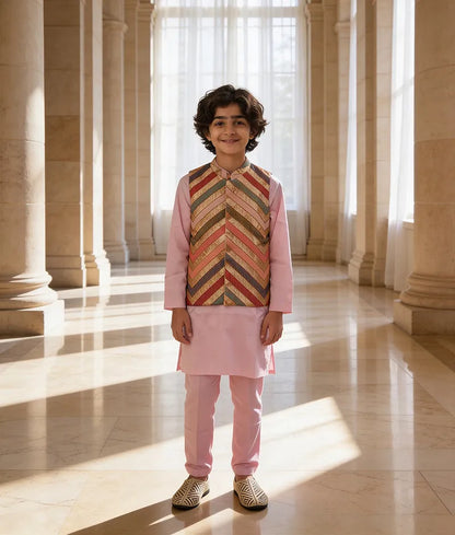 Luxe Sequence Embroidered Jacket with Pink Kurta and Pant