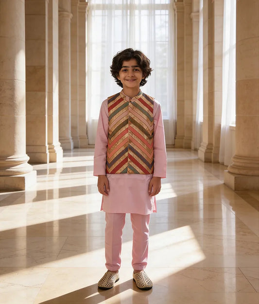 Luxe Sequence Embroidered Jacket with Pink Kurta and Pant