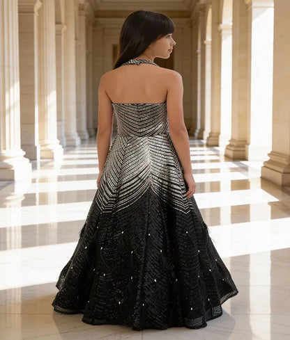 Luxe Silver & Black Sequence Gown