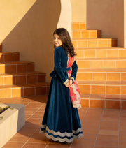 Luxe Teal Blue Velvet lehenga choli for Girls