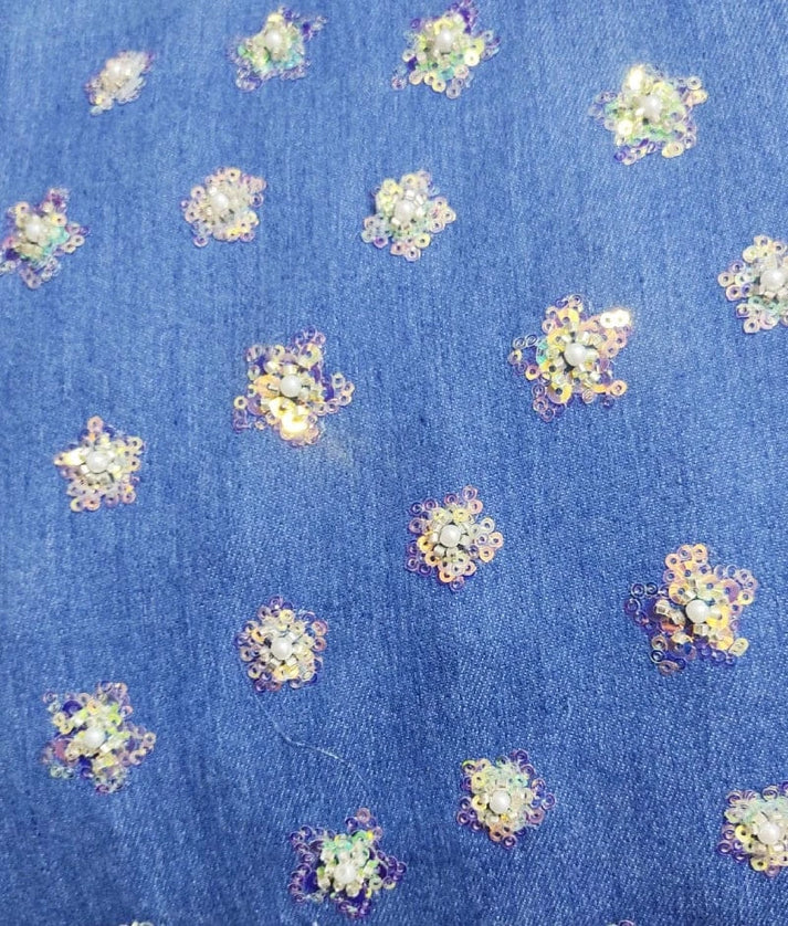 Luxe White Embroidered T-Shirt with Demin Skirt