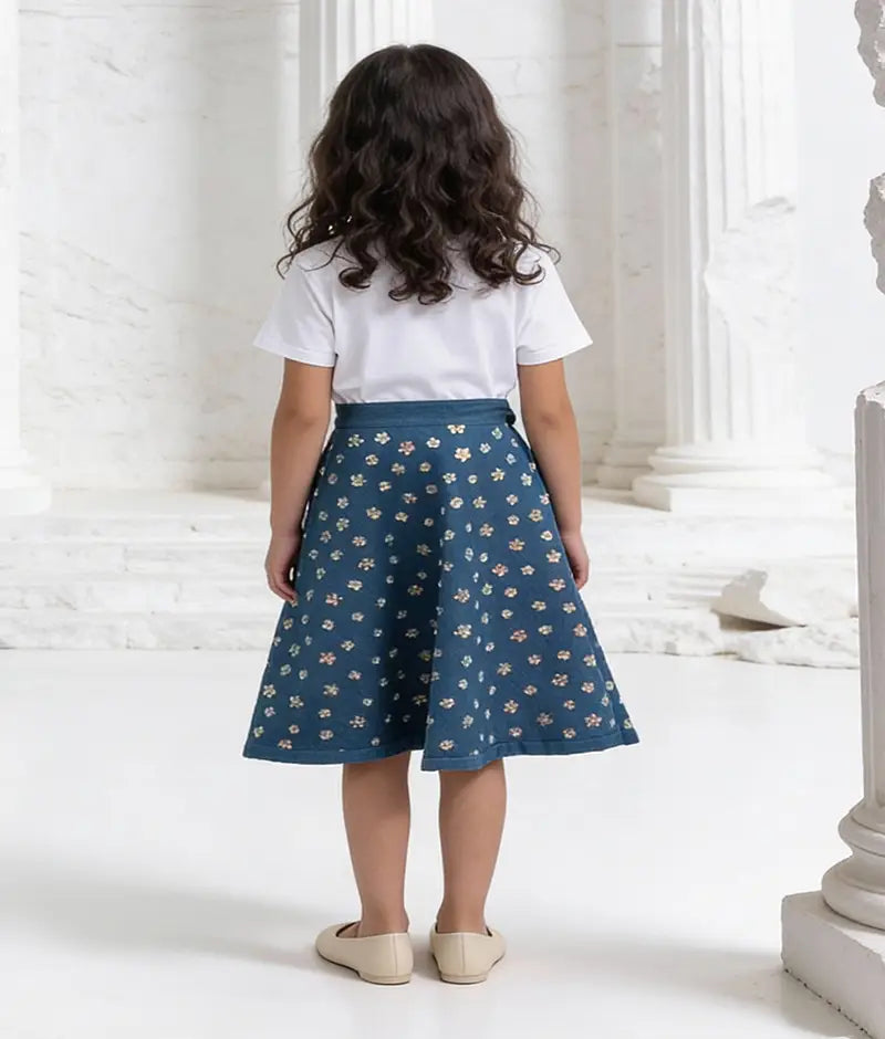 Luxe White Embroidered T-Shirt with Demin Skirt