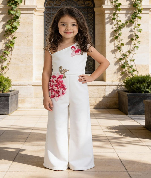 Luxe White Lycra Jumpsuit for Girls