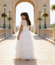 Luxe White Net Frill Gown for Girls