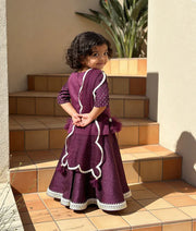 Luxe Wine Burgundy Mirror Embroidery Silk Lehenga with Choli Net Dupatta for Girls