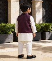 Luxe Wine Burgundy Mirror Work Jacket with Kurta Pant for Boys