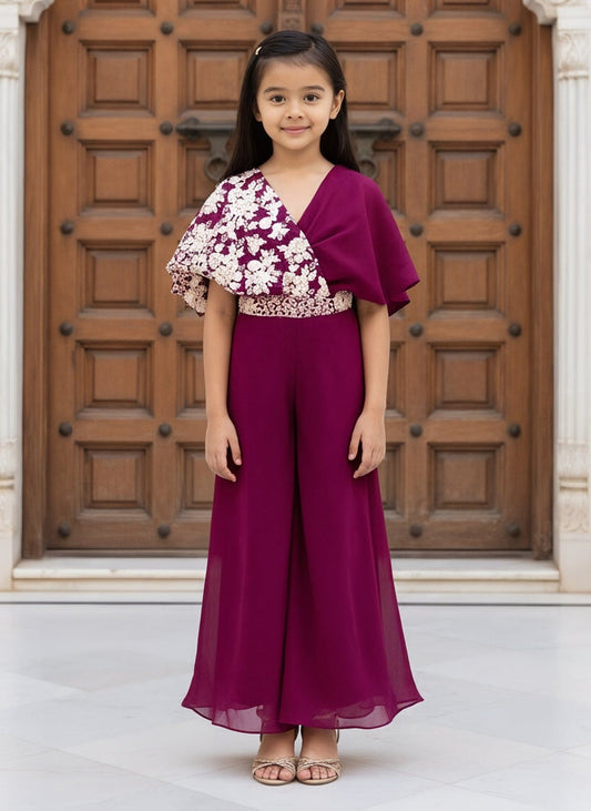 Luxe Wine Embroidered Jumpsuit