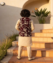 Luxe Wine Embroidery Jacket with Kurta and Pant for Boys
