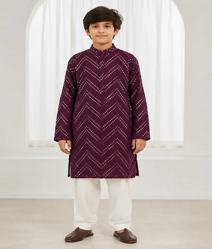 Luxe Wine Mirror Embroidered Kurta with Salwar