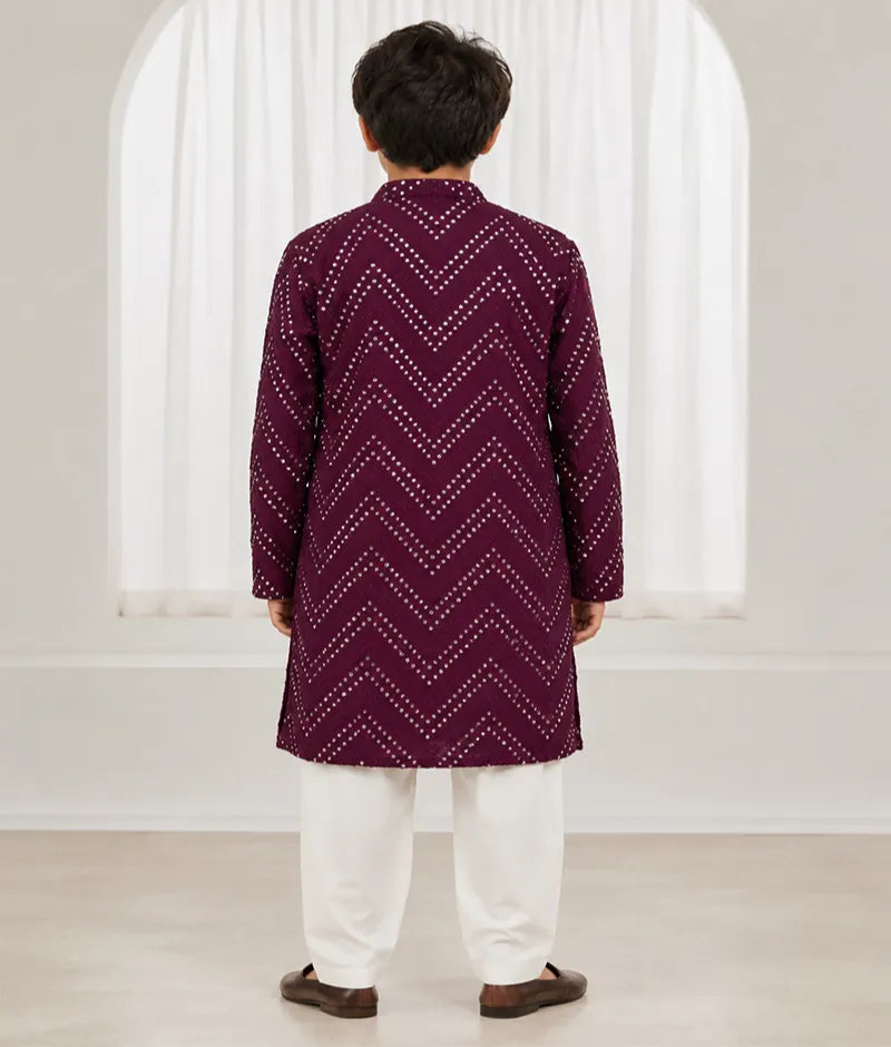 Luxe Wine Mirror Embroidered Kurta with Salwar