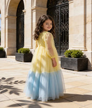Luxe Yellow Blue Net Gown for Girls