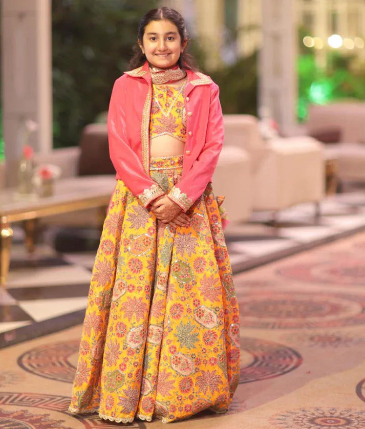 Luxe Yellow Embroidered Lehenga Choli with Jacket