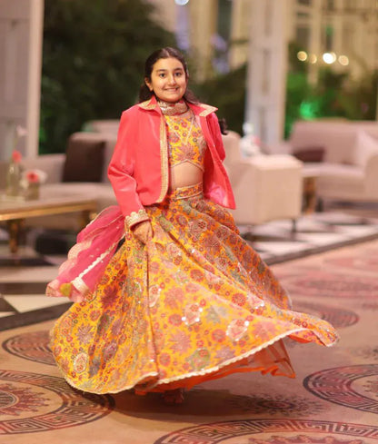Luxe Yellow Embroidered Lehenga Choli with Jacket