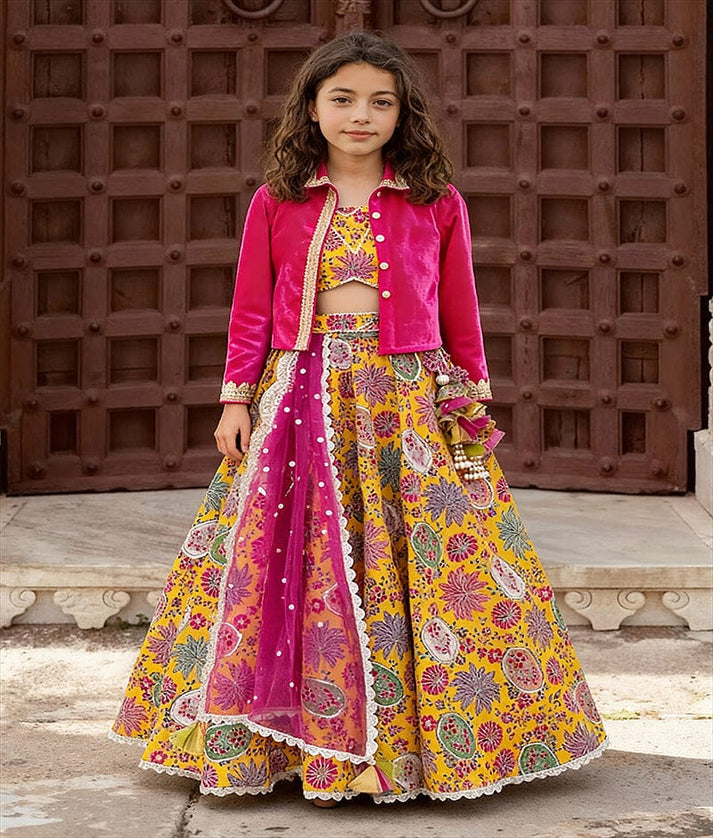 Luxe Yellow Embroidered Lehenga Choli with Jacket