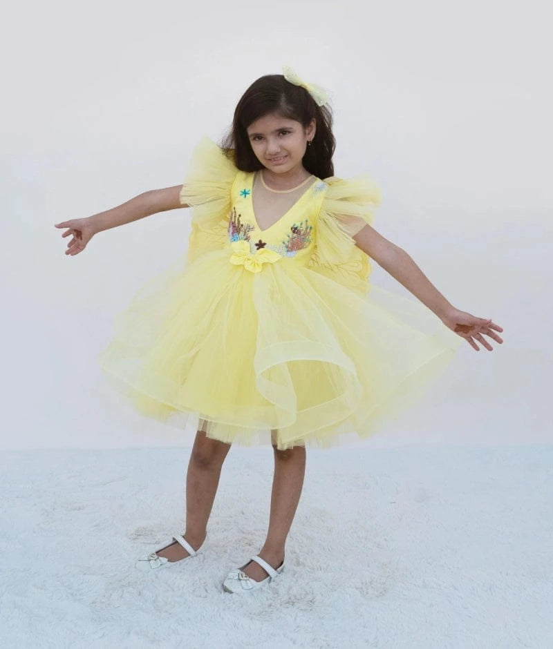 Luxe Yellow Embroidered Party Frock