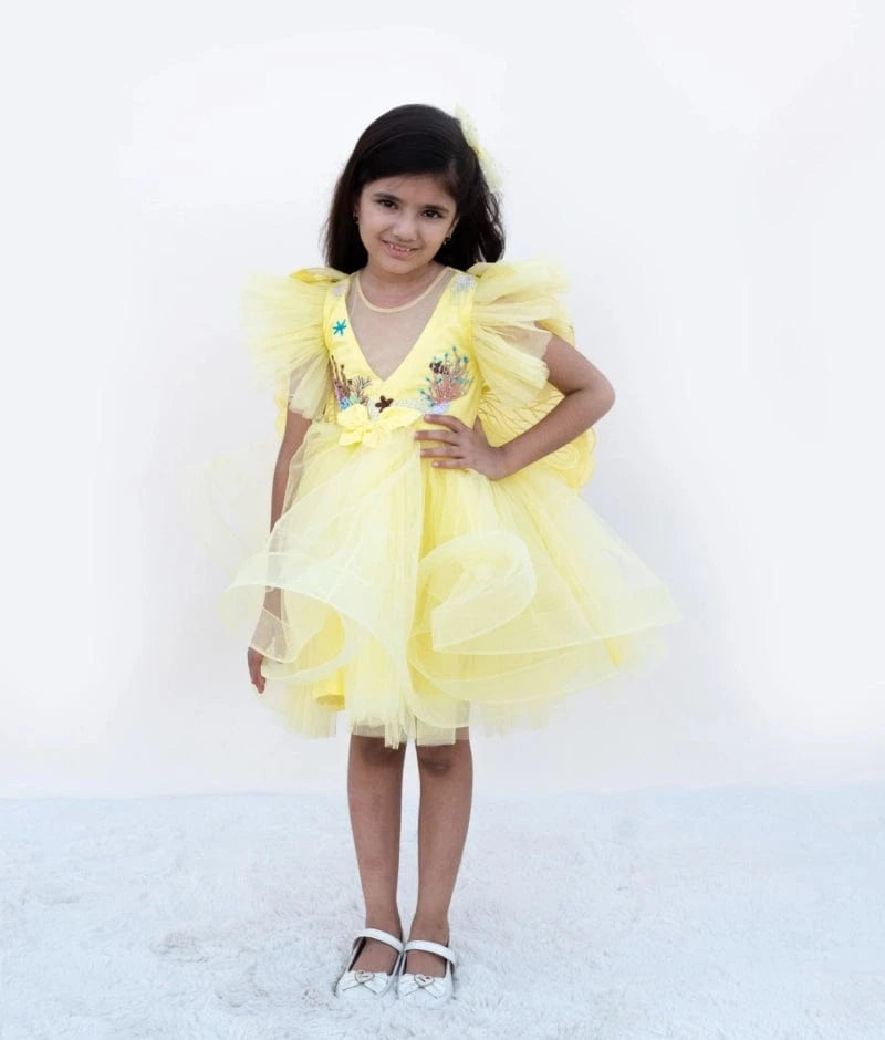 Luxe Yellow Embroidered Party Frock