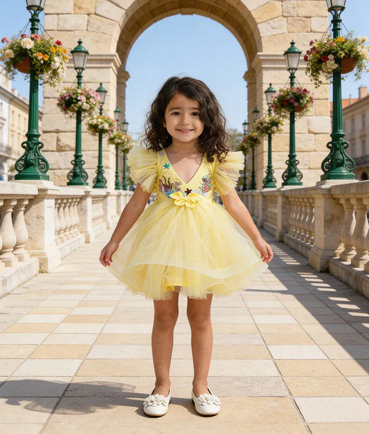 Luxe Yellow Embroidered Party Frock