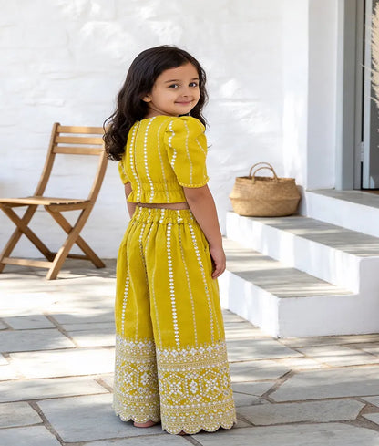 Luxe Yellow Embroidered Top with Sharara Set