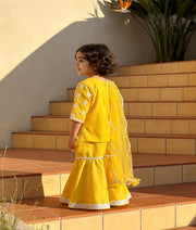 Luxe Yellow Embroidery Sharara with Kurti Net Dupatta for Girls