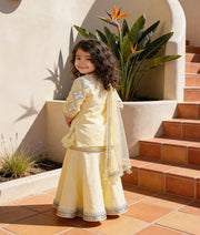Luxe Yellow Gota Embroidery Yellow Silk Sharara with Kurti Boti Net Dupatta for Girls