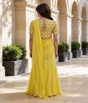 Luxe Yellow Printed Choli with Lehenga Saree