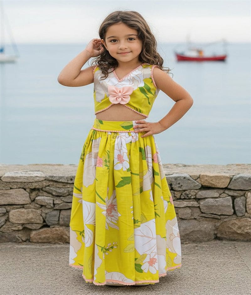 Luxe Yellow Printed Top with Lehenga