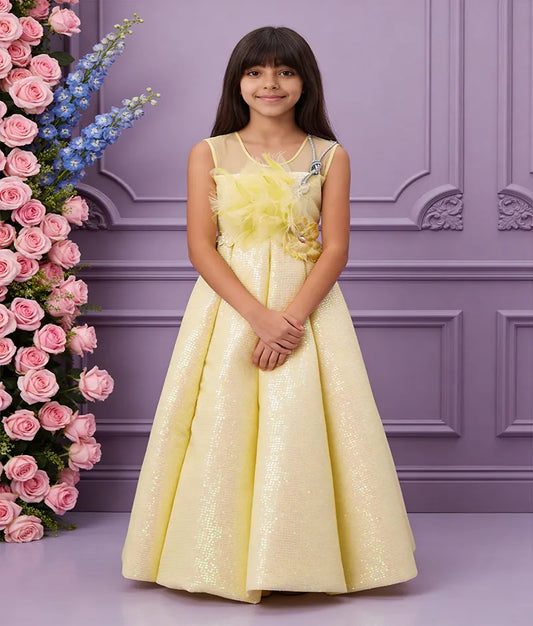 Luxe Yellow Sequence Embroidery Gown