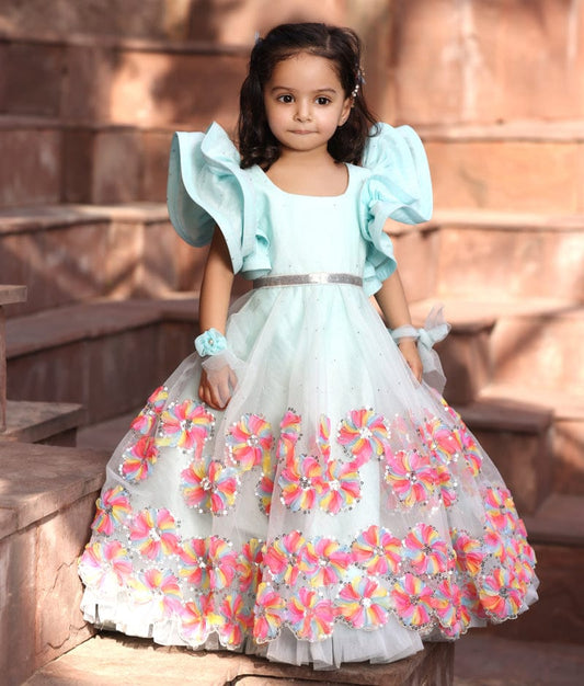 Manufactured by FAYON KIDS (Noida, U.P) Aqua Blue Gown for Girls