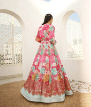 Aqua Blue Silk Lehenga with Choli Printed Jacket for Girls