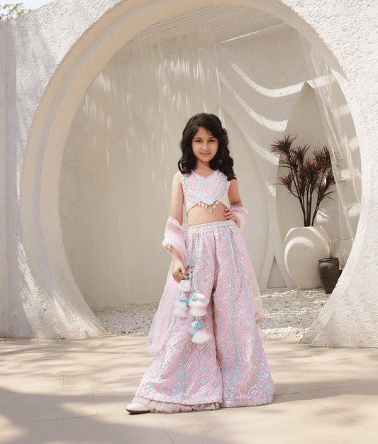 Manufactured by FAYON KIDS (Noida, U.P) Baby Pink Embroidered Top with Plazzo Pant